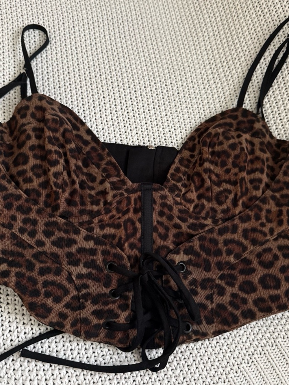Leopard Print Lace-Up Bustier Top